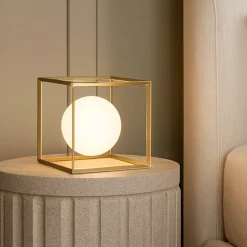 Abat-jour da comodino cube perenz oro sfera vetro