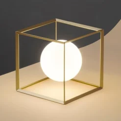 Abat-jour da comodino cube perenz oro sfera vetro
