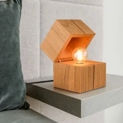 Abat-jour da comodino cubo in legno led 2700k