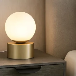 Abat-jour da comodino ideal lux perlage tl1 metallo ottone vetro bianco