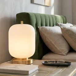 Abat-jour da comodino oro vetro bianco per camera da letto
