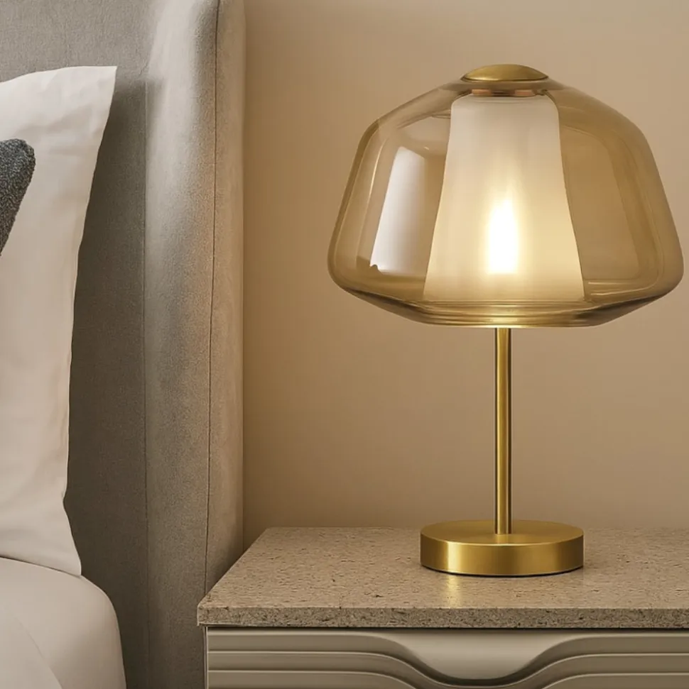 Abat jour da comodino toplight double skin moderna oro vetro ambra