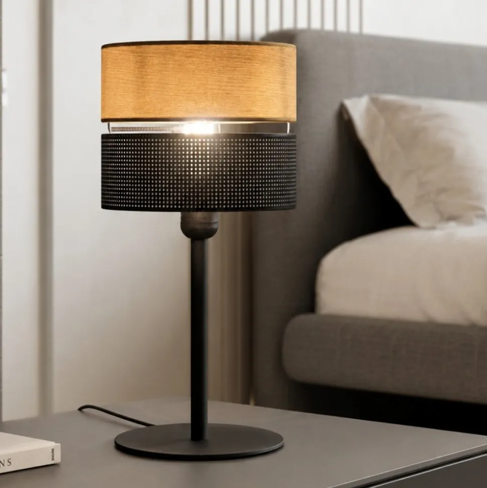 Abat-jour lampada da comodino nero quercia per camera da letto moderna