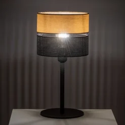 Abat-jour lampada da comodino nero quercia per camera da letto moderna