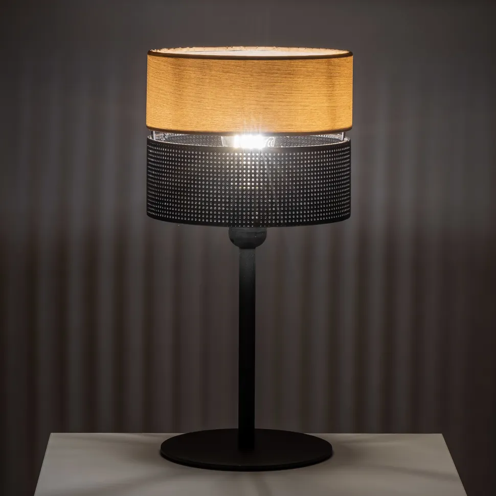 Abat-jour lampada da comodino nero quercia per camera da letto moderna