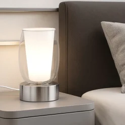 Abat jour lampada da comodino cromo design vetro trasparente