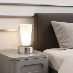 Abat jour lampada da comodino cromo design vetro trasparente