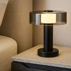 Abat jour lampada da comodino moderna nero fume