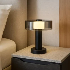 Abat jour lampada da comodino moderna nero fume