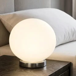 Abat-jour lampada da comodino sfera vetro bianca per camera da letto