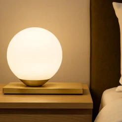 Abat-jour lampada da comodino oro sfera bianca moderna