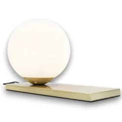 Abat-jour lampada da comodino oro sfera bianca moderna