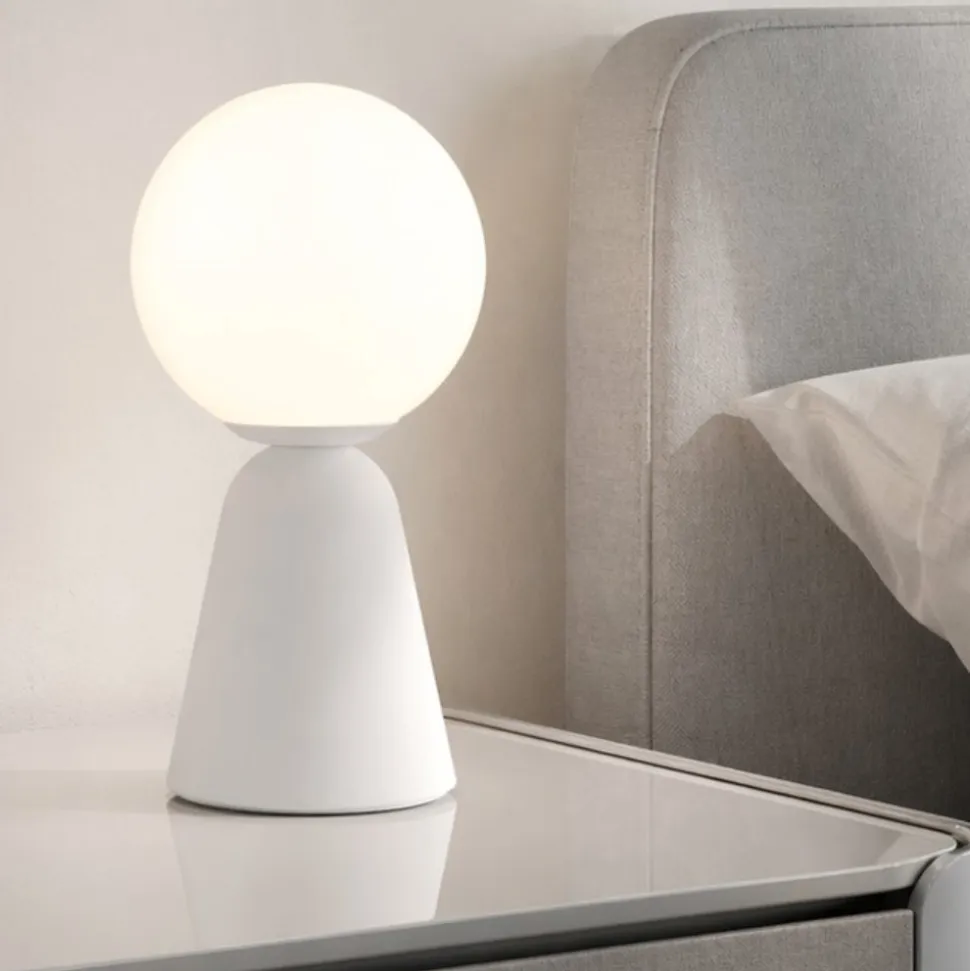 Abat-jour lampada da comodino bianca sfera di vetro moderna