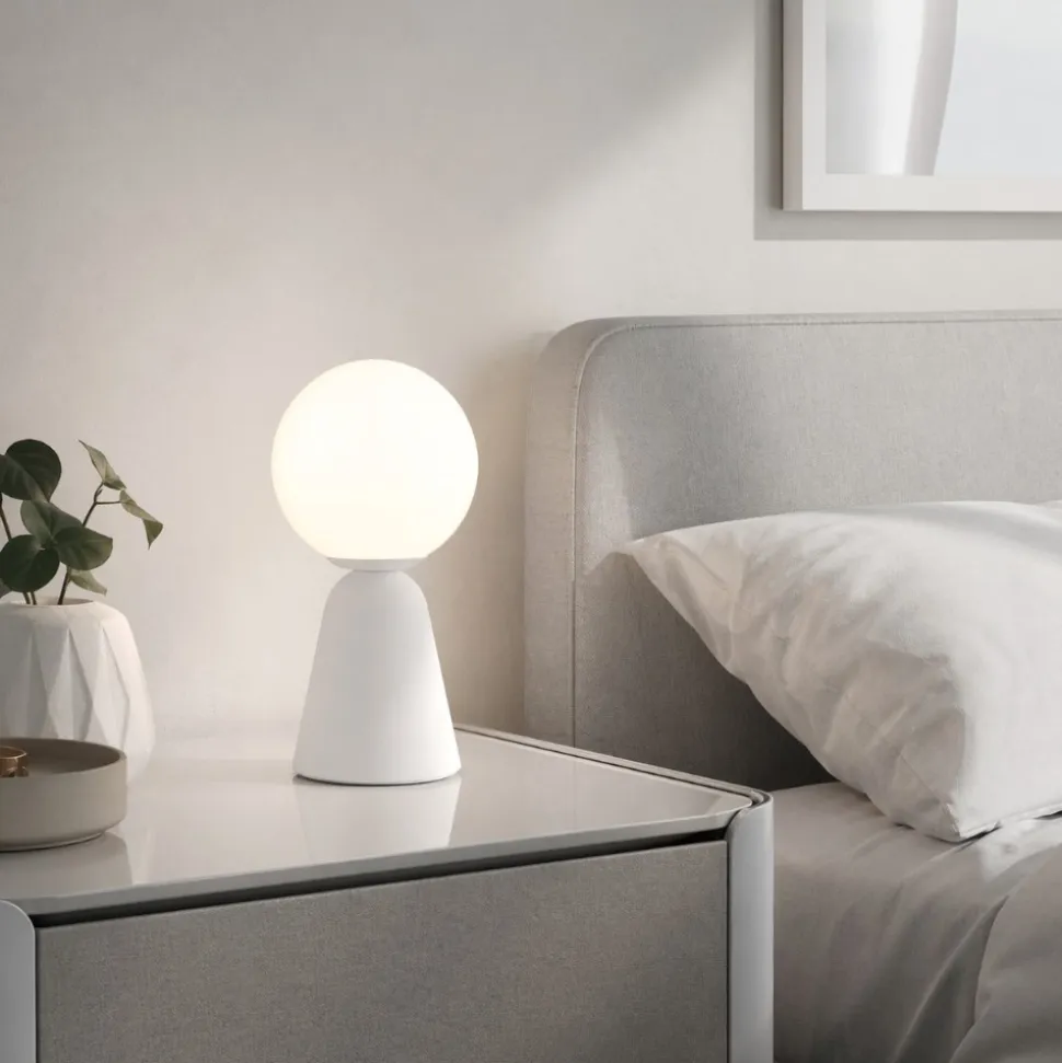 Abat-jour lampada da comodino bianca sfera di vetro moderna