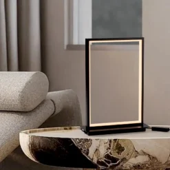 Abat-jour lampada da comodino moderna led 3200k rettangolare nera