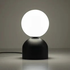 Abat-jour lampada da comodino nera sfera di vetro bianco design moderna