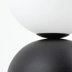 Abat-jour lampada da comodino nera sfera di vetro bianco design moderna
