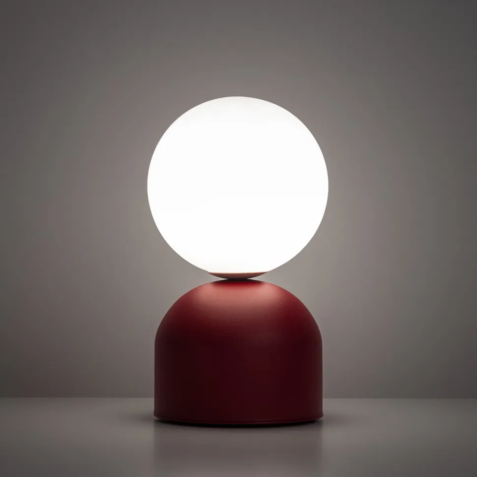 Abat-jour moderna rossa sfera bianca lampada da comodino