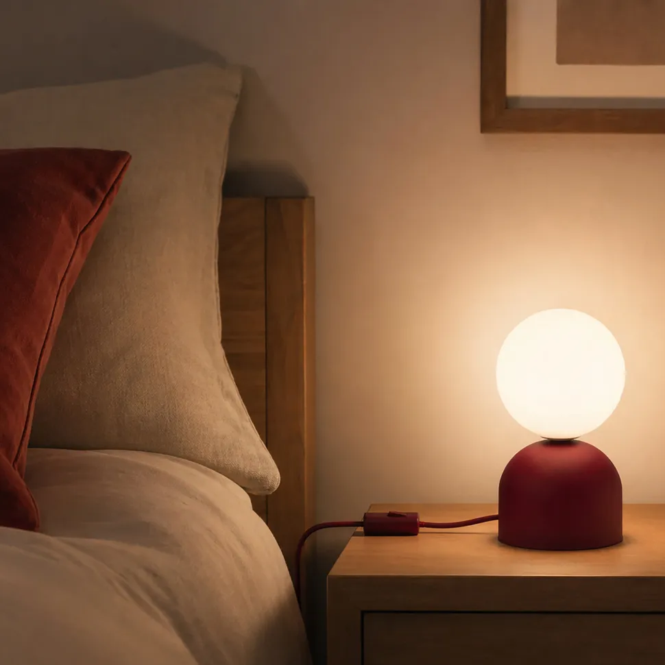 Abat-jour moderna rossa sfera bianca lampada da comodino