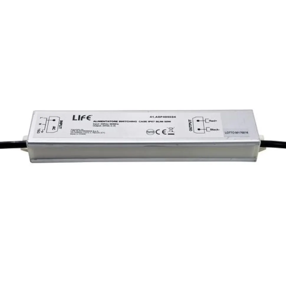 Accessori per strisce led life alimentatore switc. case ip67 slim 24v 2,1a 50w input 230 vac