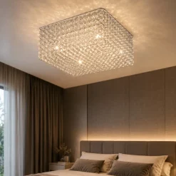 Admiral pl6 ideal lux plafoniera per camera da letto quadrata cromata cristalli trasparenti