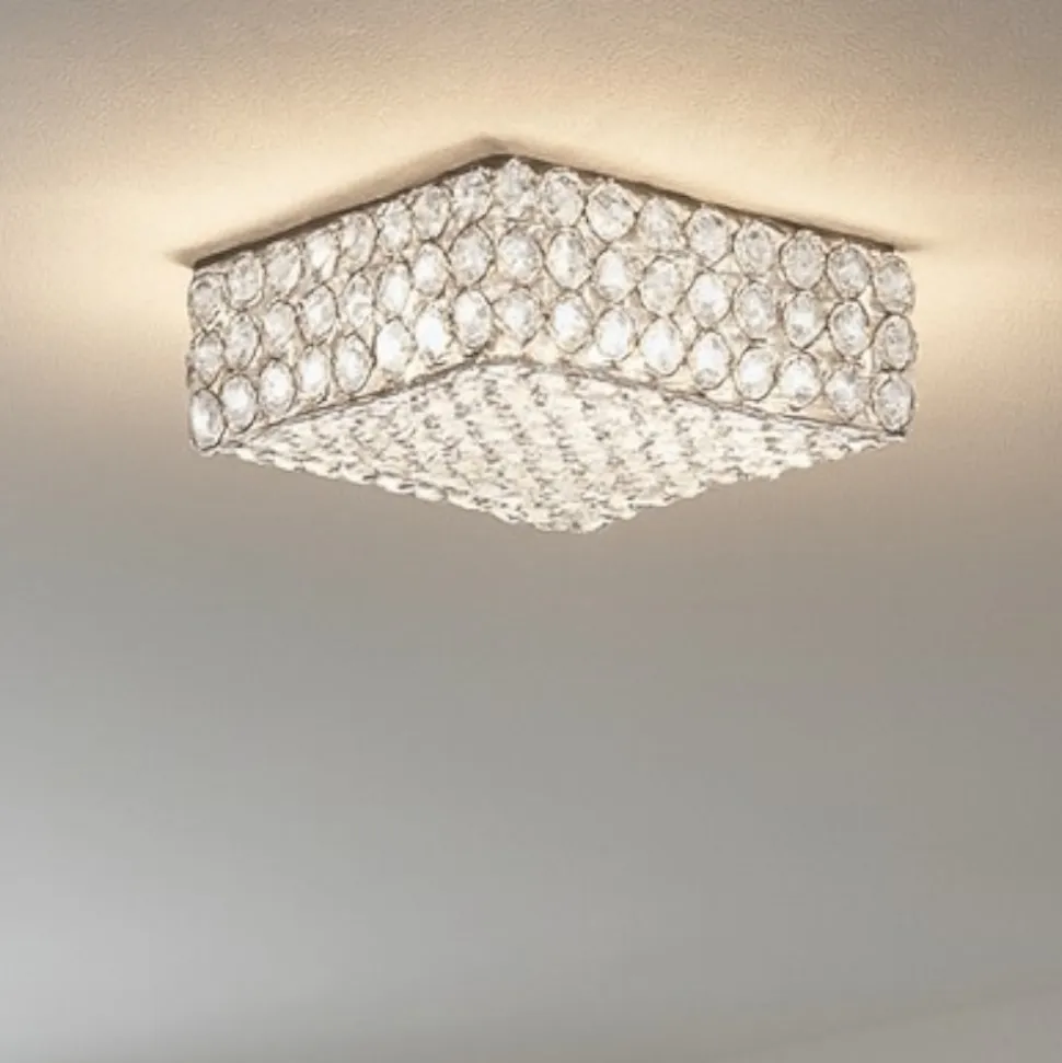 Admiral pl4 plafoniera quadrata cromo cristalli trasparenti ideal lux