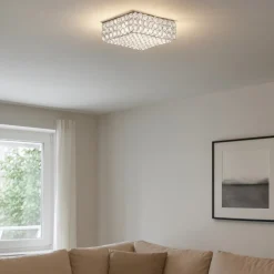 Admiral pl4 plafoniera quadrata cromo cristalli trasparenti ideal lux