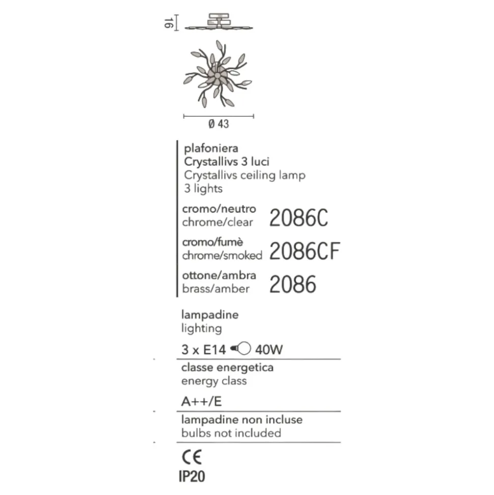 Affralux crystallivs plafoniera per camera da letto cristalli fume cromo