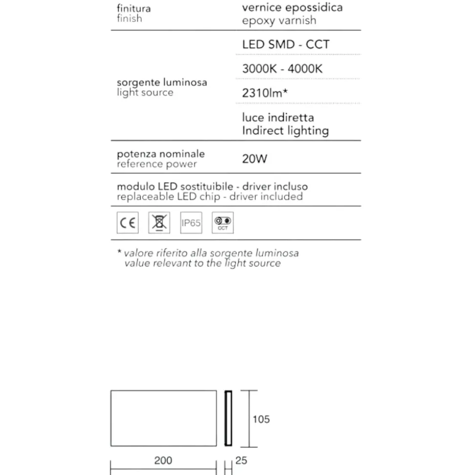 Affralux wally applique da esterno moderna bianco 20w 3000k 4000k