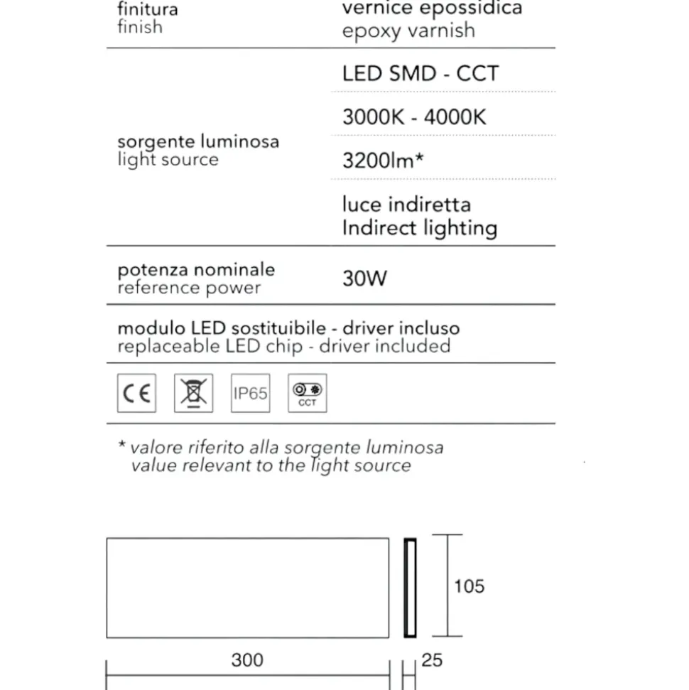 Affralux wally applique esterno bianco 30w 3000k 4000k moderna