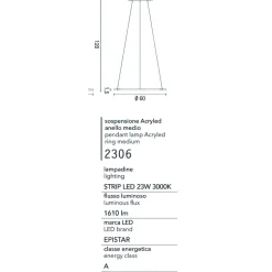 Affralux acryled lampadario anello led 23w 3000k