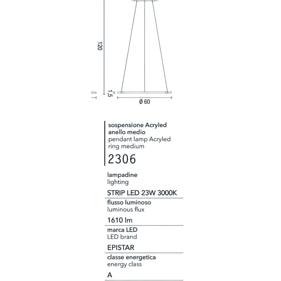 Affralux acryled lampadario anello led 23w 3000k