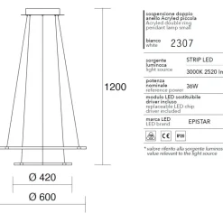 Affralux acryled lampadario led modello doppio anello 36w 3000k