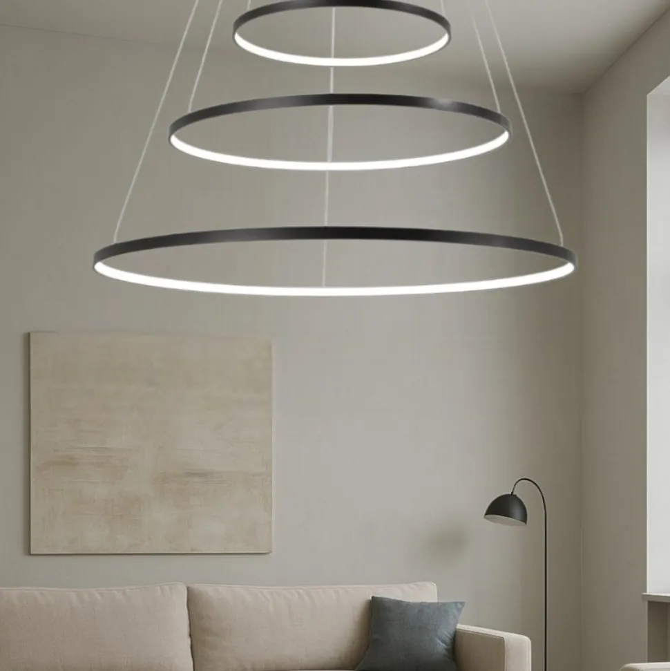 Affralux aluring nero lampadario led 71w 3000k cerchi moderno