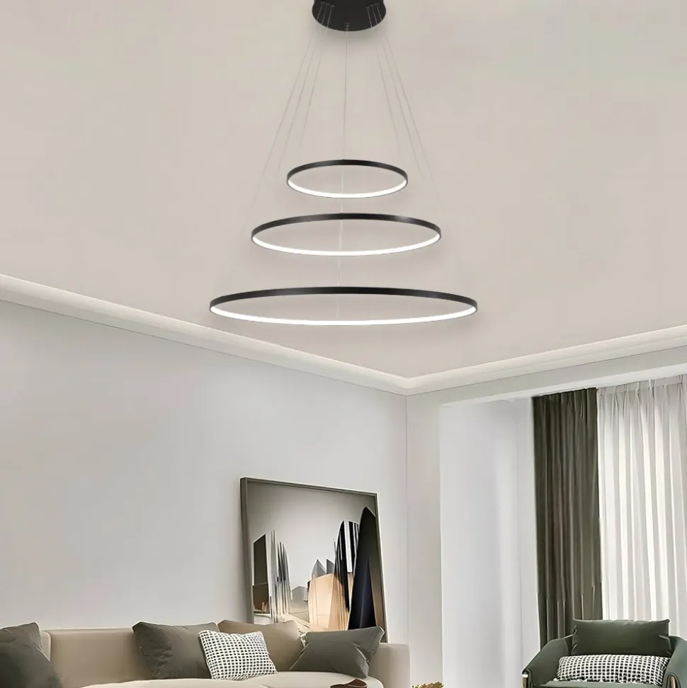 Affralux aluring nero lampadario led 71w 3000k cerchi moderno