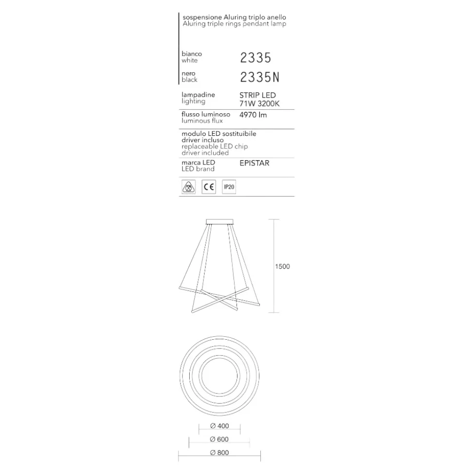 Affralux aluring nero lampadario led 71w 3000k cerchi moderno