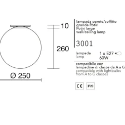 Affralux applique potiri moderna sfera vetro bianco 25cm