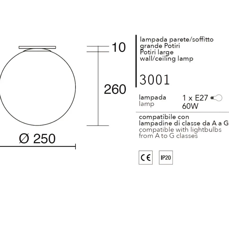 Affralux applique potiri moderna sfera vetro bianco 25cm