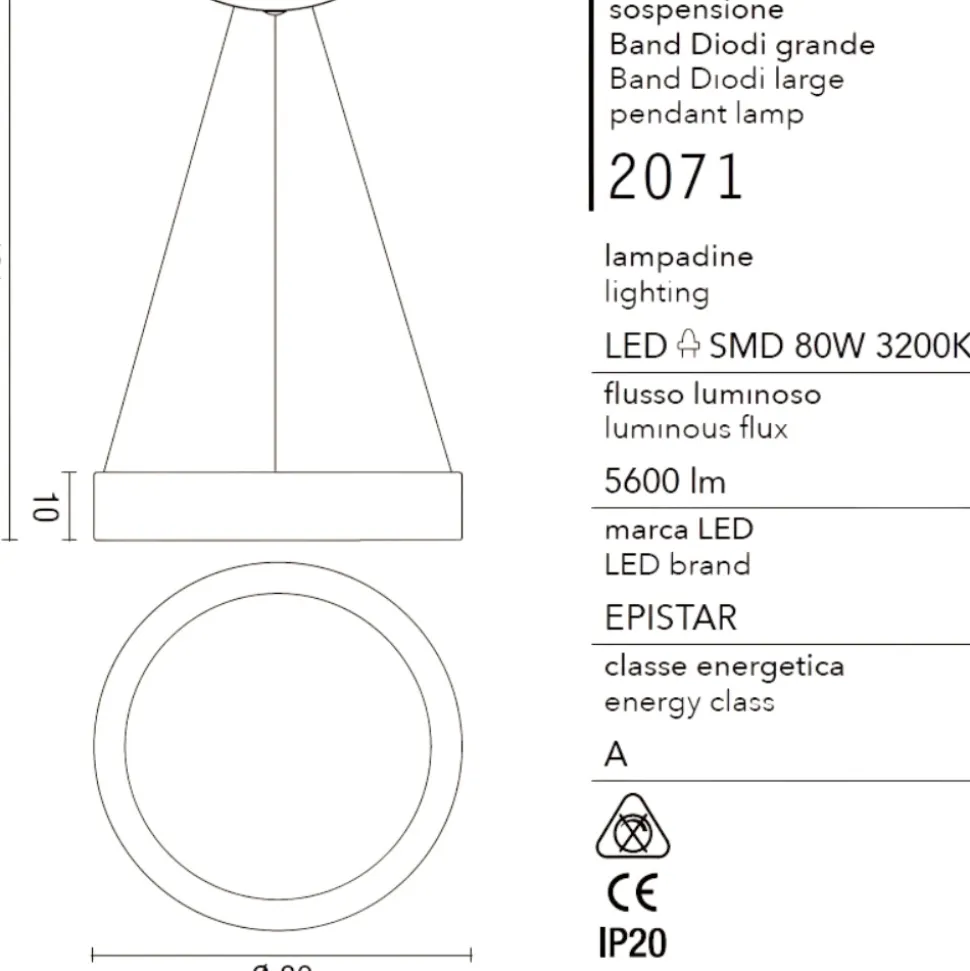 Affralux band diodi cerchio bianco 80cm lampadario moderno da soggiorno