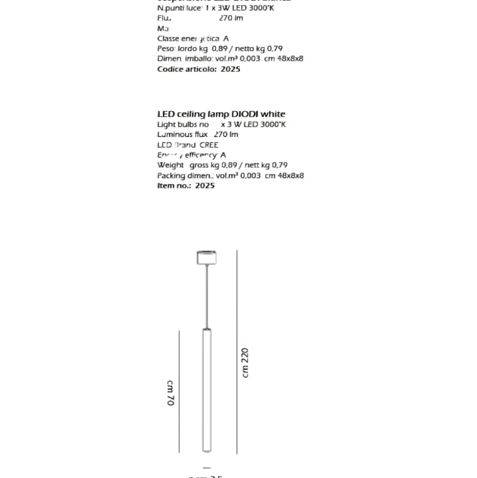 Affralux lampada a sospensione maya led 3w 3000k cilindro bianco