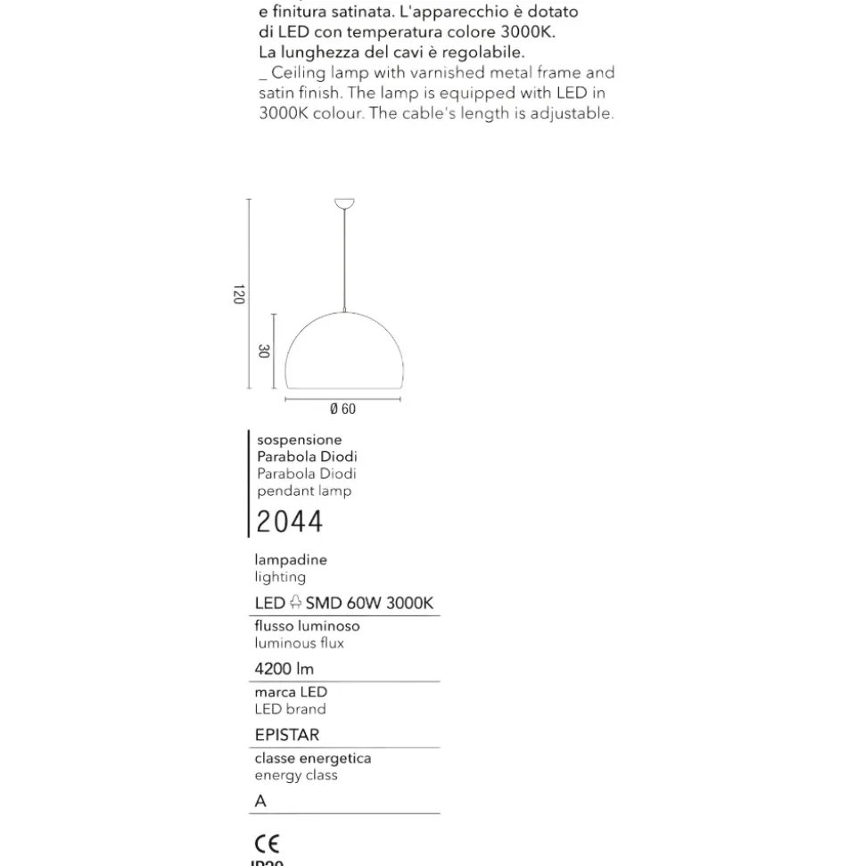 Affralux lampadario da cucina led 60w 3000k bianco