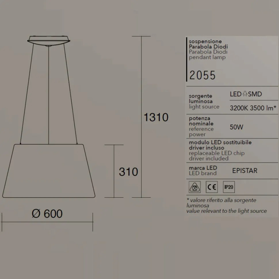 Affralux parabole diodi lampadario da cucina bianco led 50w 3200k