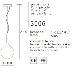 Affralux potiri lampada a sospensione sfera vetro bianca moderna