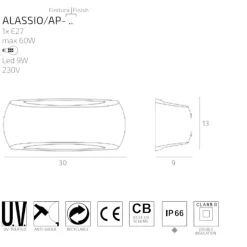 Alassio top light grigio applique esterno anti corrosione ip66