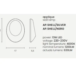 Ap shell ondaluce applique da esterno design led grigio silver