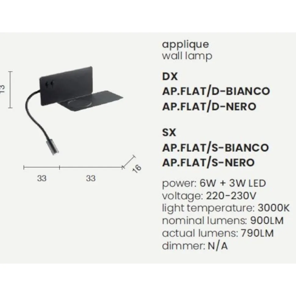Ap flat ondaluce applique comodino destro camera da letto bianca led presa usb