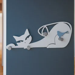 Appendiabiti da parete con gatto legno colore bianco
