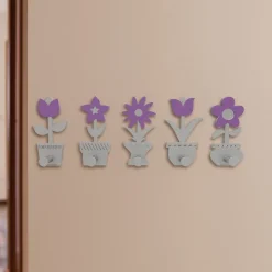 Appendiabiti da parete con piantine legno viola-grigio