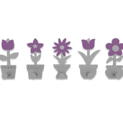 Appendiabiti da parete con piantine legno viola-grigio