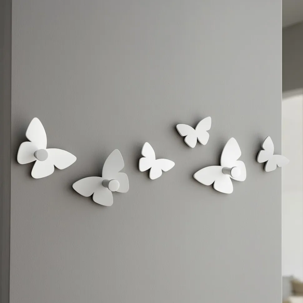 Appendiabiti da parete farfalle bianco grigio 3 ganci
